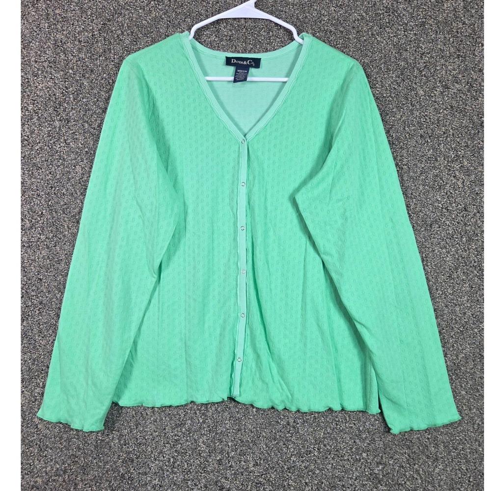 Denim & Co Cardigan Women Medium Green Pointelle‎ Snap Front A70044